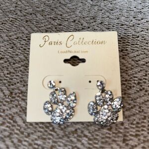 Paw Print Silver Rhinestone Earrings College Mascot Football NWT